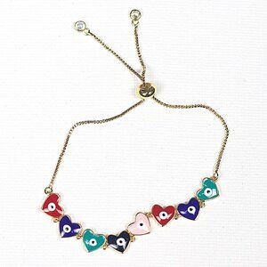 MULTI LOVE GOLD CHARM BRACELET | ENAMEL HEARTS BRACELET W ADJUSTABLE LINK CHAIN